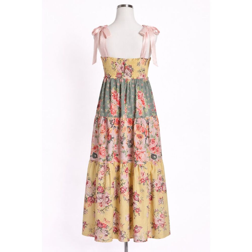 Floral Boho Maxi Dress Tiered Tie Shoulder est. Med Free People "Bluebell"-Insp - Picture 3 of 9